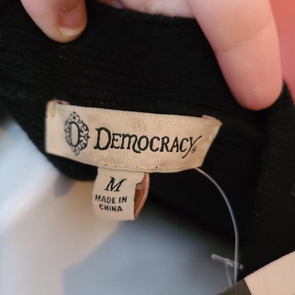 Democracy Button Up Cardigan Black with Stripes - Picture 3 of 3